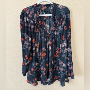 Free People Floral Tunic Blouse, Size Medium